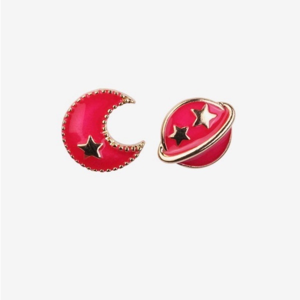 Saturn and Moon Stud Earrings